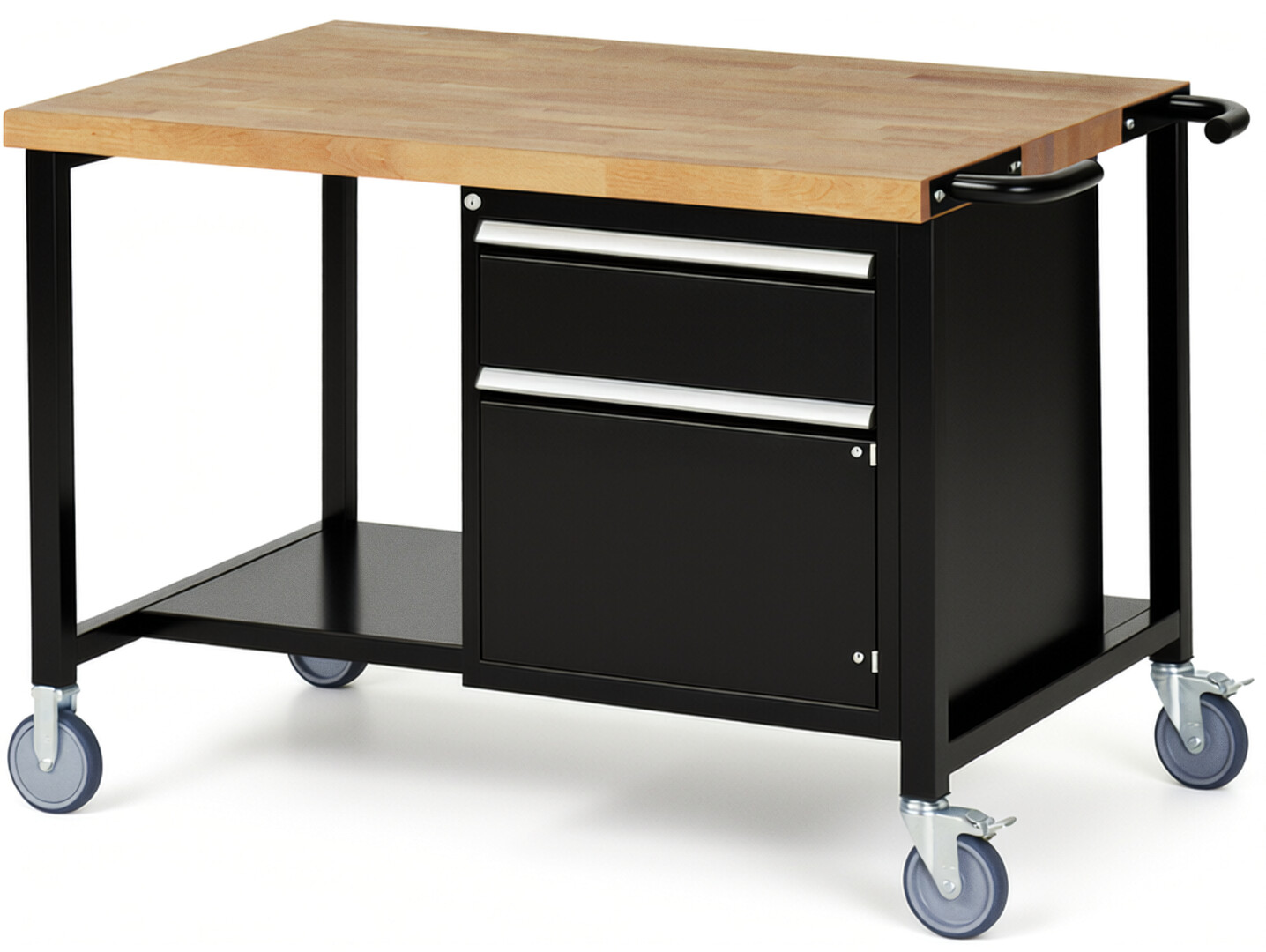 RAU Werkbank schwarz - Breite 125 cm - Tiefe 90 cm - Höhe 108 cm - Buche-Massiv Arbeitsplatte 40 mm