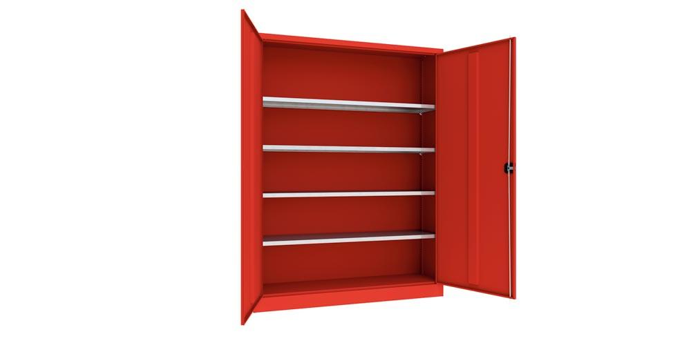 Flügeltürenschrank - Vollblechtüren - 1.950x1.500x400 mm (HxBxT) - 4 Einlegeböden verzinkt - Zylinderschloss - feuerrot