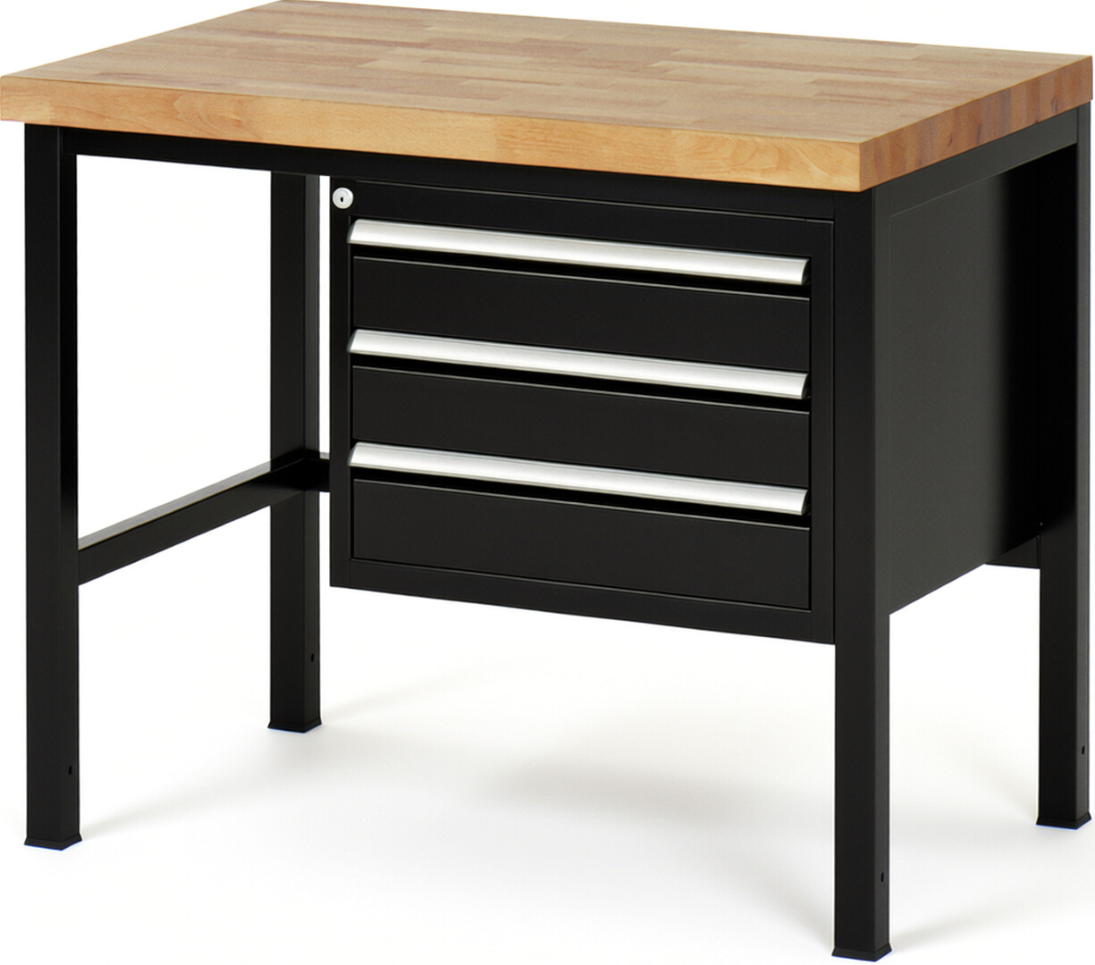 RAU Werkbank schwarz - Breite 100 cm - Tiefe 70 cm - Höhe 104 cm - Buche-Massiv Arbeitsplatte 40 mm