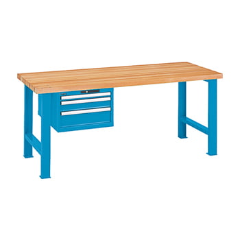 Werkbank - 0,6 t - (HxBxT) 840 x 1.500 x 750 mm - 3 Schubladen - blau