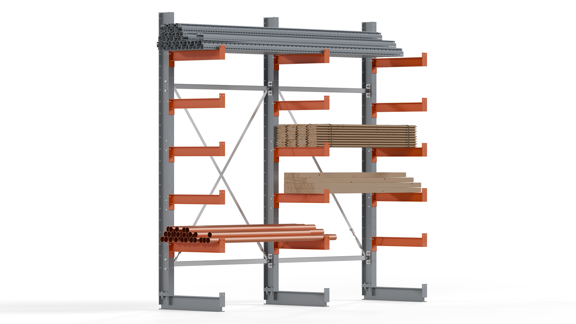 Kragarmregal KARL basic - lackiert - Breite: 256 cm - Höhe: 250 cm - Tiefe: 60 cm - Traglast je Kragarm: 730 kg - einseitig