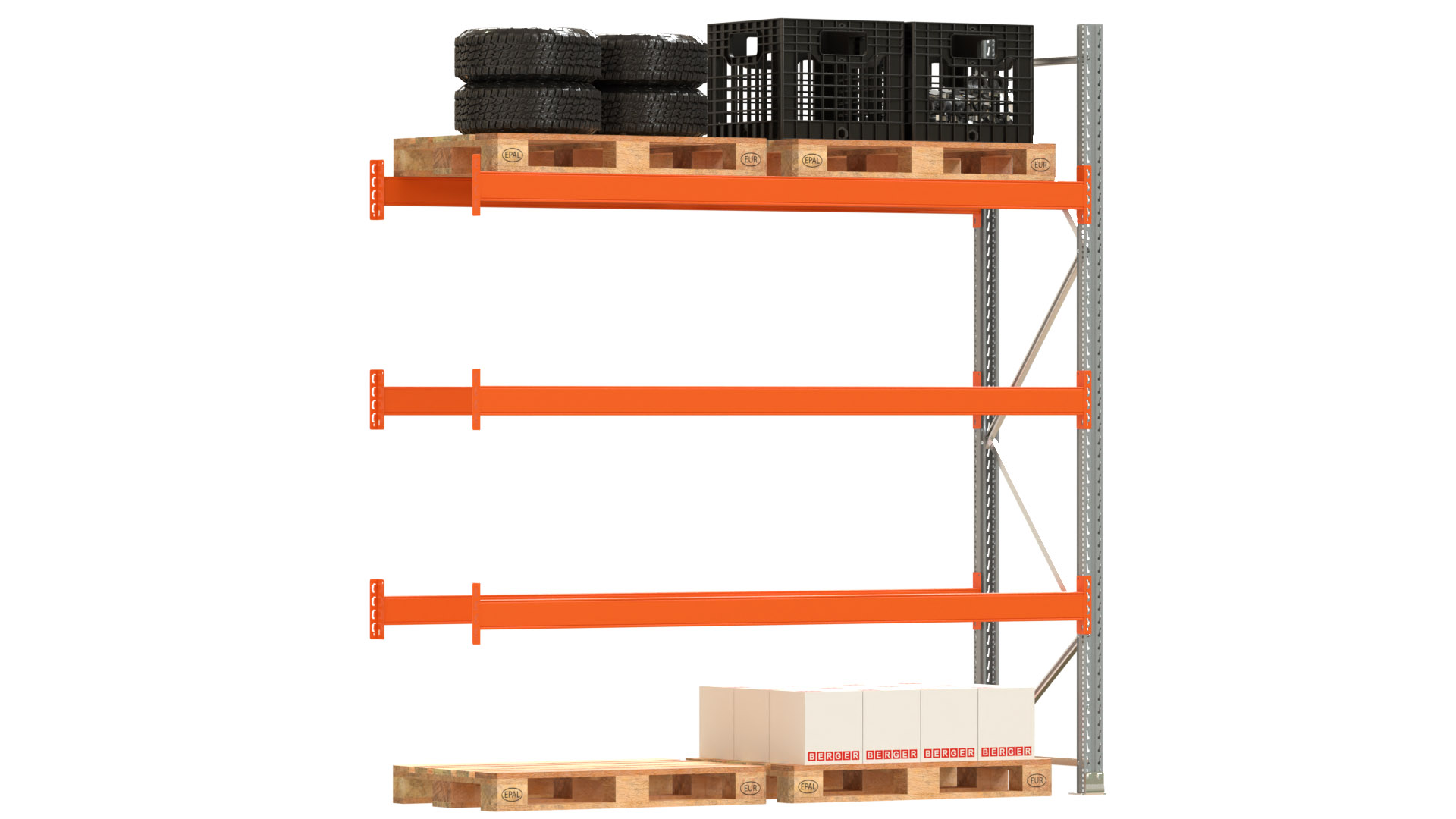Palettenregal ARTUS - Anbaufeld - Breite 278,5 cm - Höhe 300 cm - Tiefe 80 cm - 3 Träger Ebenen