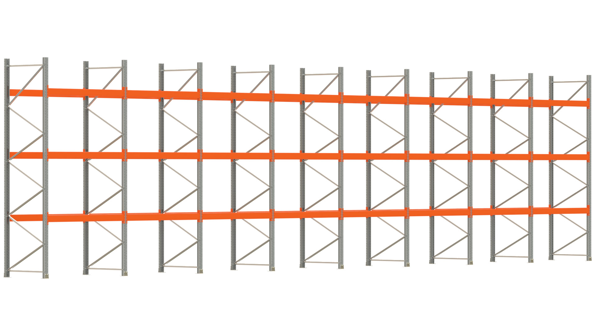 Palettenregal ARTUS - Breite 1596,5 cm - Höhe 400 cm - Tiefe 110 cm - Fachlast 3000 kg - 64 Palettenstellplätze