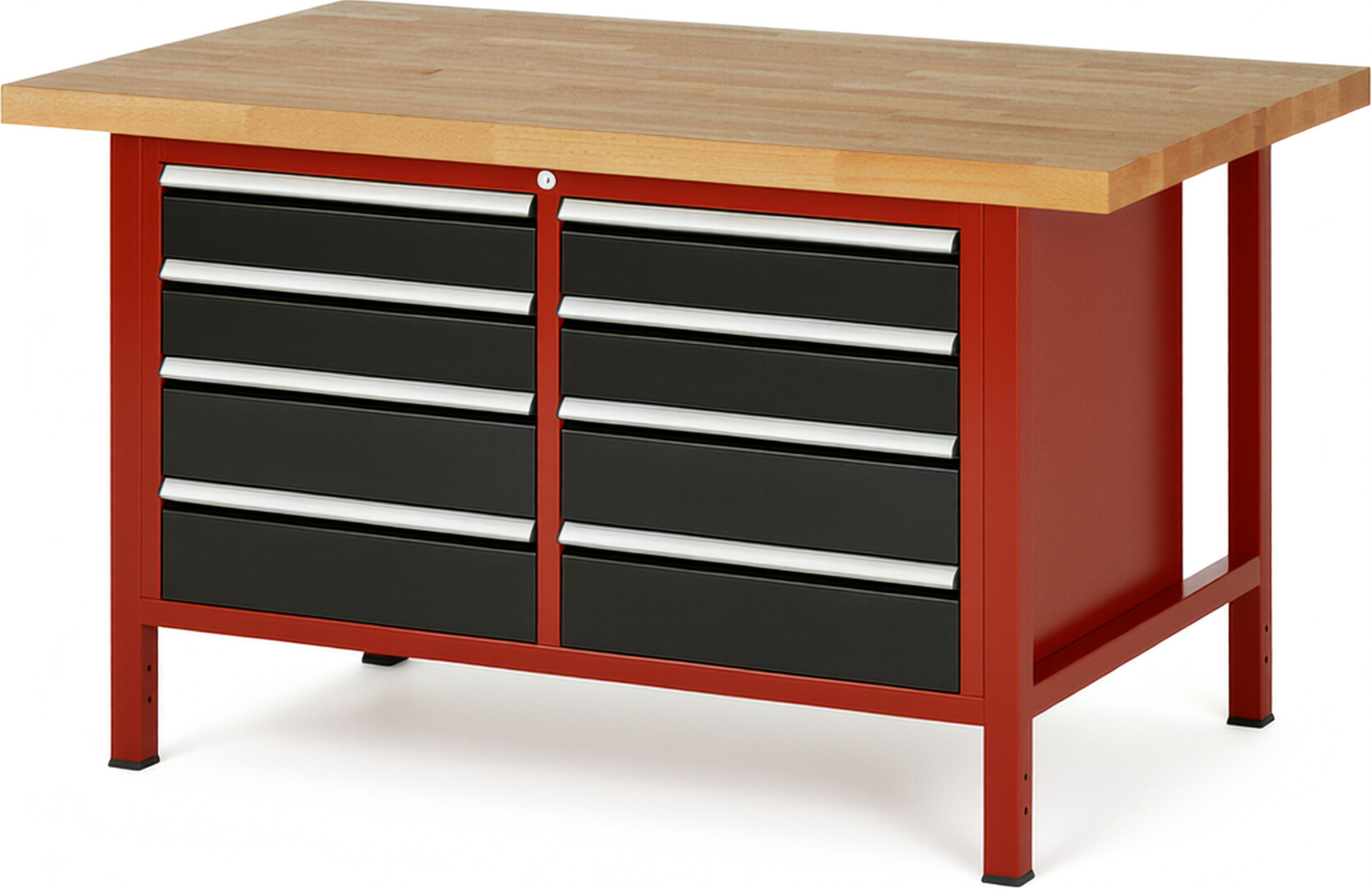 RAU Werkbank rot - schwarz - Breite 150 cm - Tiefe 90 cm - Höhe 84 cm - Buche-Massiv Arbeitsplatte 40 mm