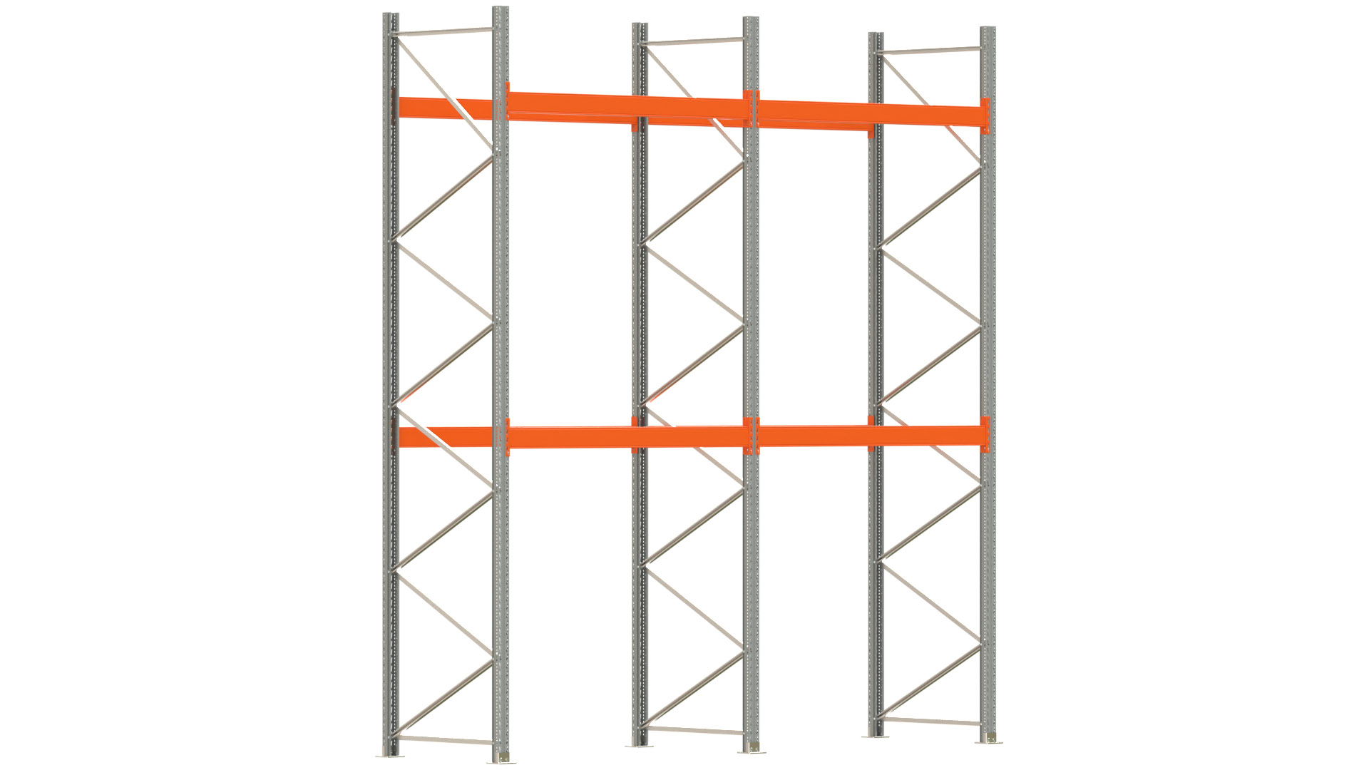 Palettenregal ARTUS - Breite 405,5 cm - Höhe 450 cm - Tiefe 110 cm - 2 Träger-Ebenen - max. Fachlast 3000 kg - 12 Palettenstellplätze