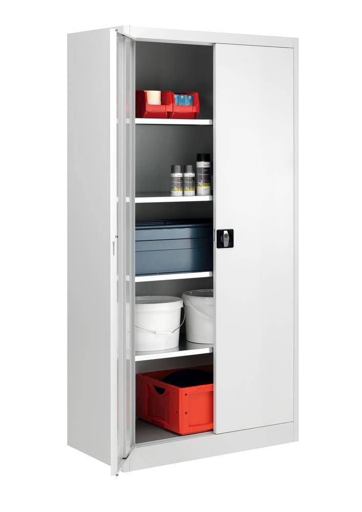 Flügeltürenschrank, 4 verzinkte Fachböden,  Fachböden,BxTxH 950x500x1950 mm, RAL7035