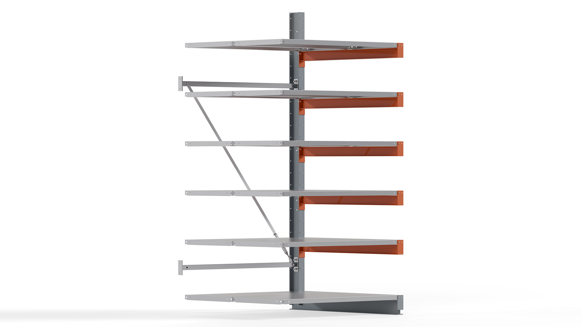 Kragarmregal KARL basic - Anbaufeld - Breite: 128 cm - Höhe: 250 cm - Tiefe: 132 cm - Traglast je Arm: 370 kg - einseitig