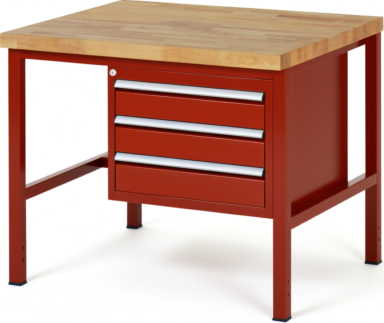Werkbank Modell 8127 rot, BxTxH 1000x900x840-1040 mm,  Buche-Massiv Arbeitsplatte 40 mm,  3 Schubladen mit  Vollauszug 100 % und  SoftClosing