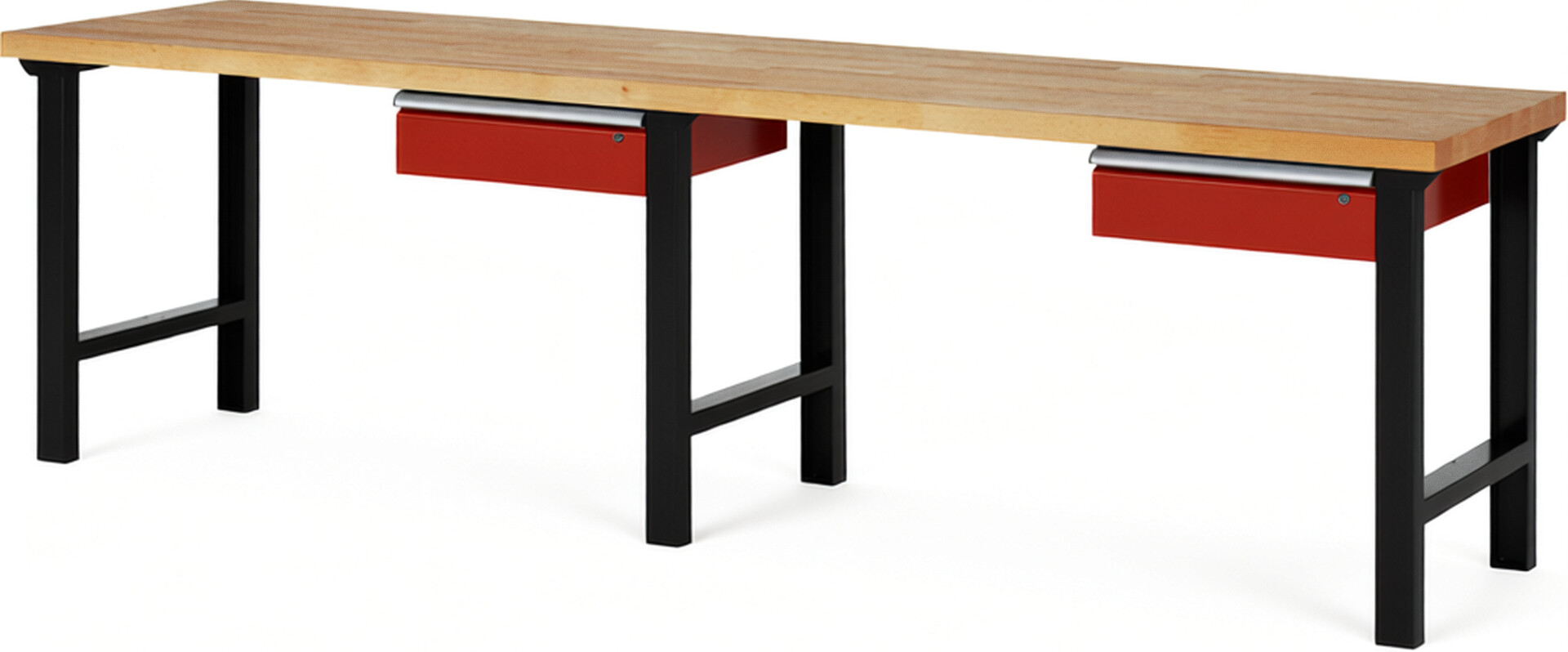 RAU Werkbank schwarz - rot - Breite 300 cm - Tiefe 70 cm - Höhe 84 cm - Buche-Massiv Arbeitsplatte 40 mm