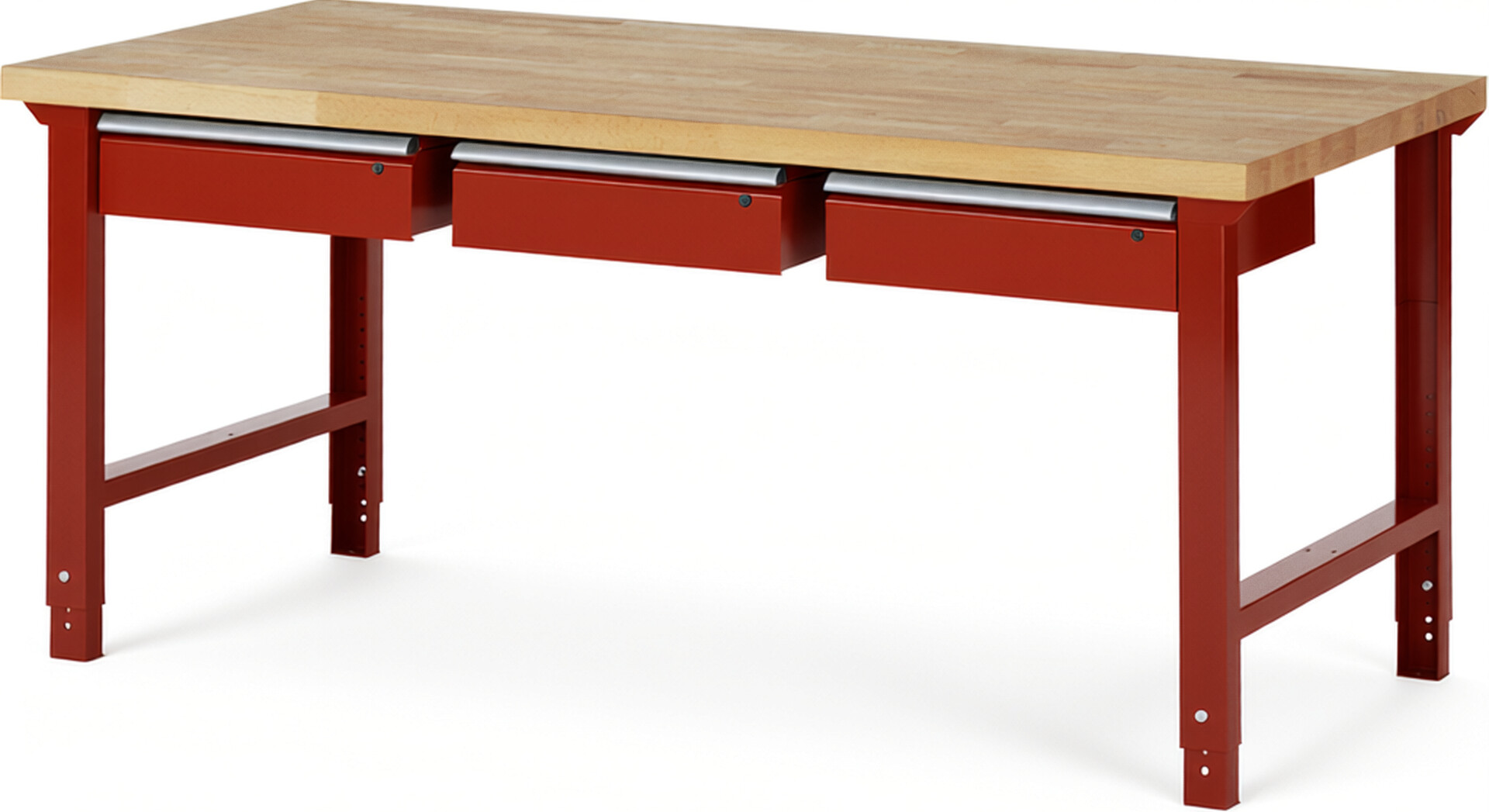 RAU Werkbank rot - Breite 200 cm - Tiefe 90 cm - Höhe 114 cm - Buche-Massiv Arbeitsplatte 40 mm