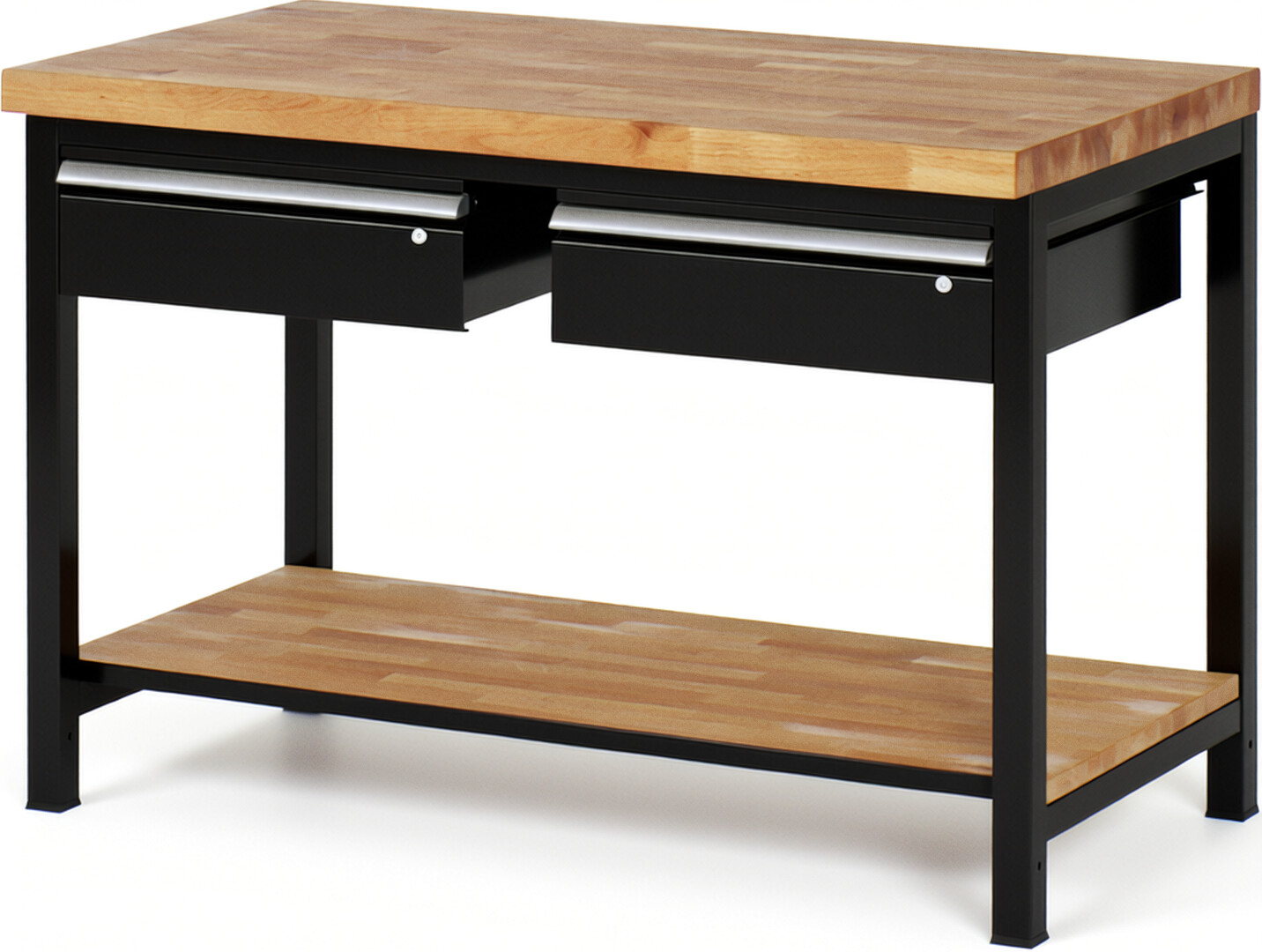 RAU Werkbank schwarz - Breite 125 cm - Tiefe 70 cm - Höhe 104 cm - Buche-Massiv Arbeitsplatte 40 mm