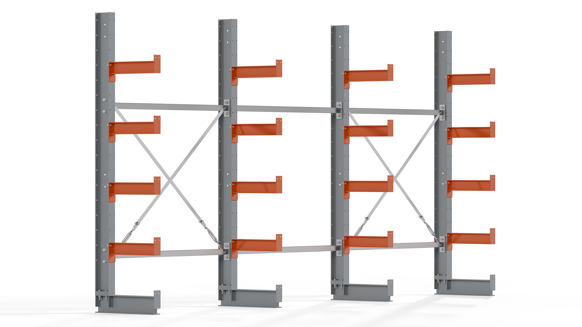 Kragarmregal KARL basic - lackiert - Breite: 384 cm - Höhe: 200 cm - Tiefe: 40 cm - Traglast je Kragarm: 1100 kg - einseitig