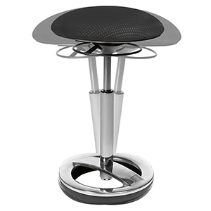 Drehhocker, Fitness-Hocker mit Schwing-Effekt, Sitz-Durchm.xH 365x490-700 mm, Standfußring Aluminium poliert, Sitzfläche schwarz