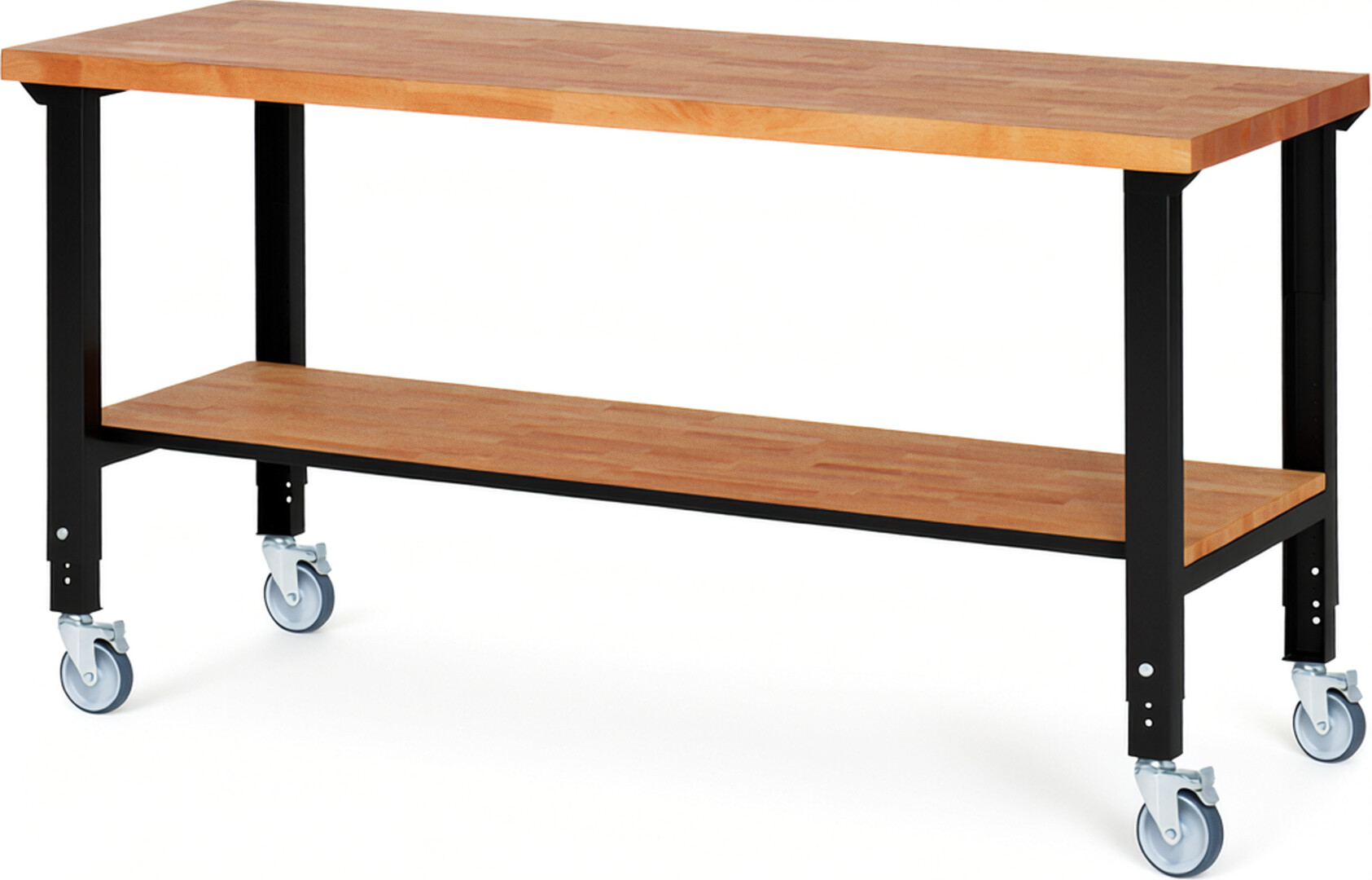 RAU Werkbank schwarz - Breite 200 cm - Tiefe 70 cm - Höhe 100 cm - Buche-Massiv Arbeitsplatte 40 mm