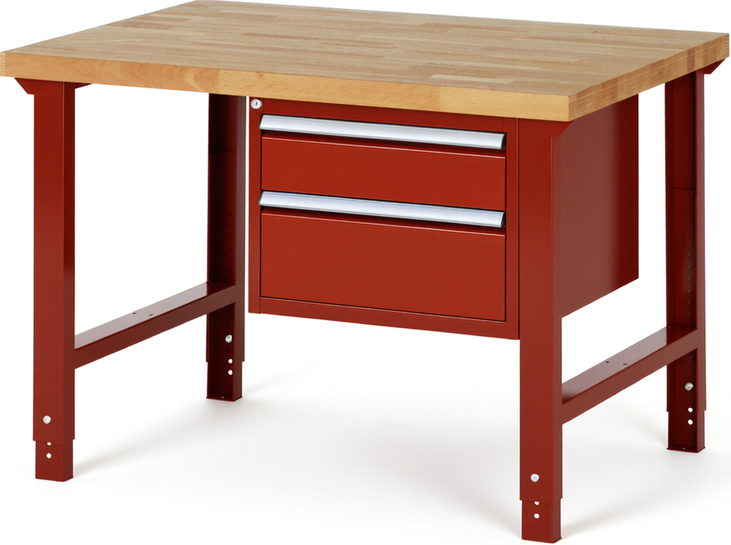 RAU Werkbank rot - Breite 125 cm - Tiefe 90 cm - Höhe 114 cm - Buche-Massiv Arbeitsplatte 40 mm