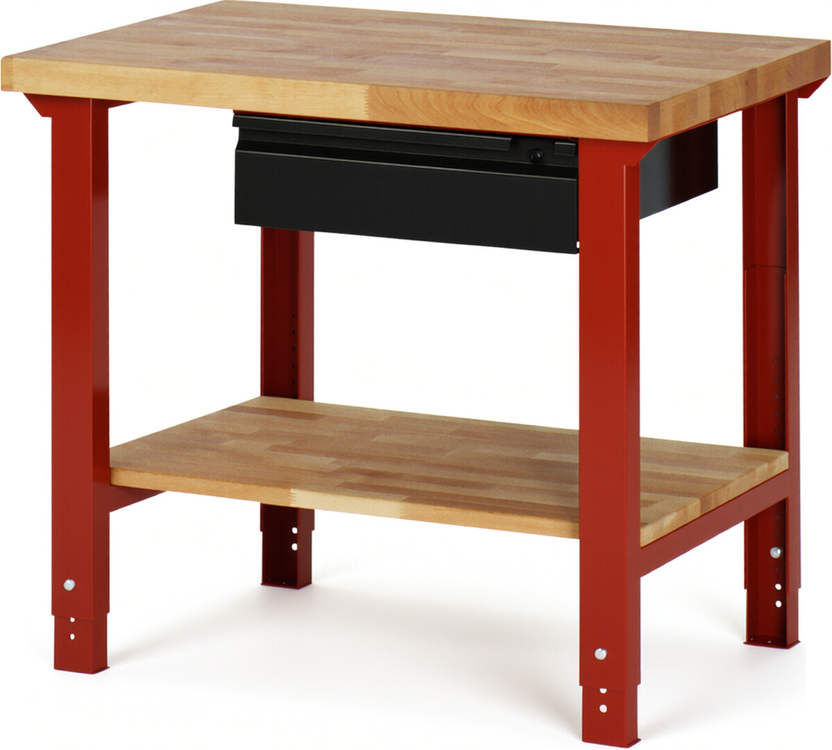 Werkbank - Modell 7001 BASIC rot - schwarz, BxTxH 1000x700x790-1140 mm,  Buche-Massiv Arbeitsplatte 40 mm,  1 Schublade mit  Auszug 90 %