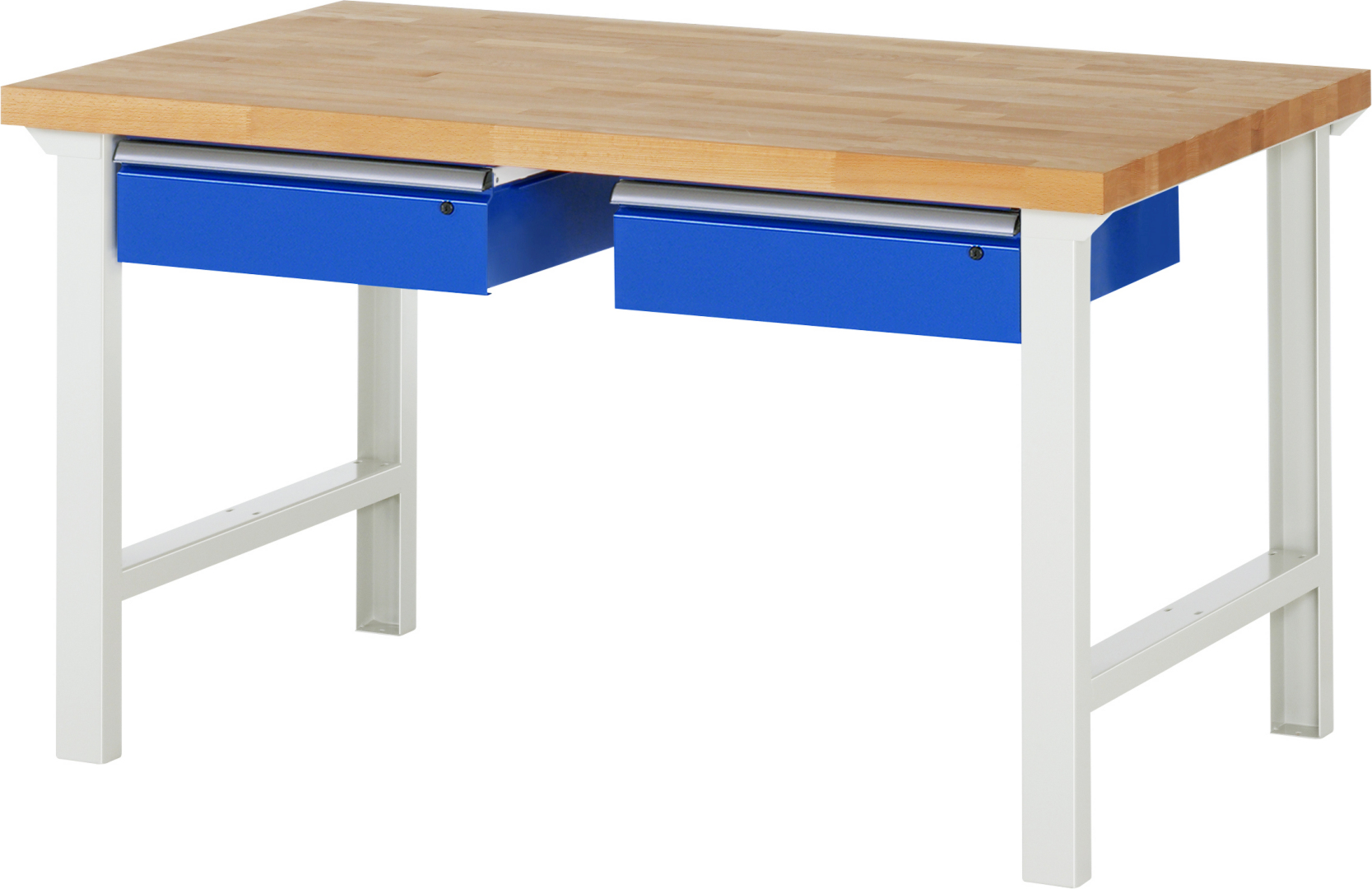 Werkbank Modell 7002,  BxTxH 1500x900x840 mm,  Buche-Massiv Arbeitsplatte 40 mm,  2 Schubladen mit  Auszug 90 %