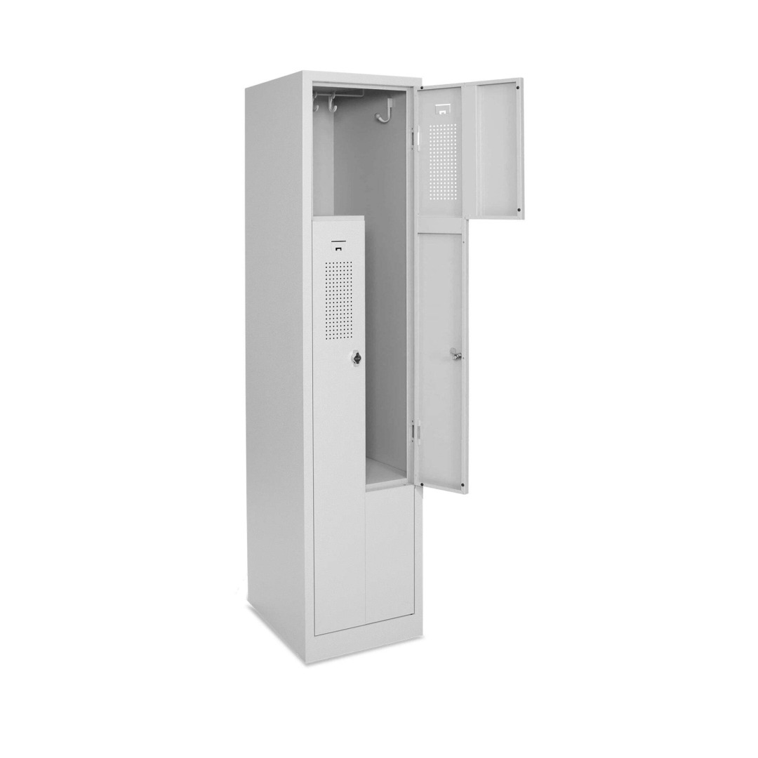 Z-Spind, 1 Abteil,  2 Fächer,  Abteilbreite 20 cm, Höhe 180 cm, Breite 41,5 cm, RAL 7035 Lichtgrau