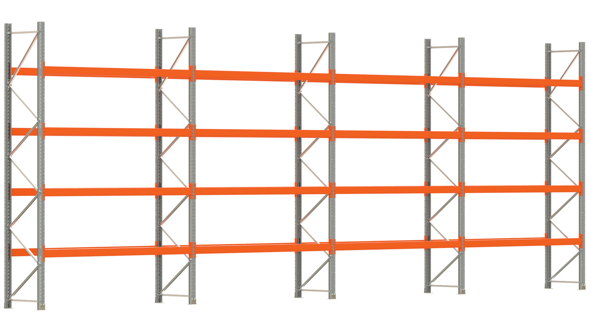 Palettenregal ARTUS - Breite 1122,5 cm - Höhe 400 cm - Tiefe 80 cm - 4 Träger-Ebenen - max. Fachlast 2100 kg - 40 Palettenstellplätze