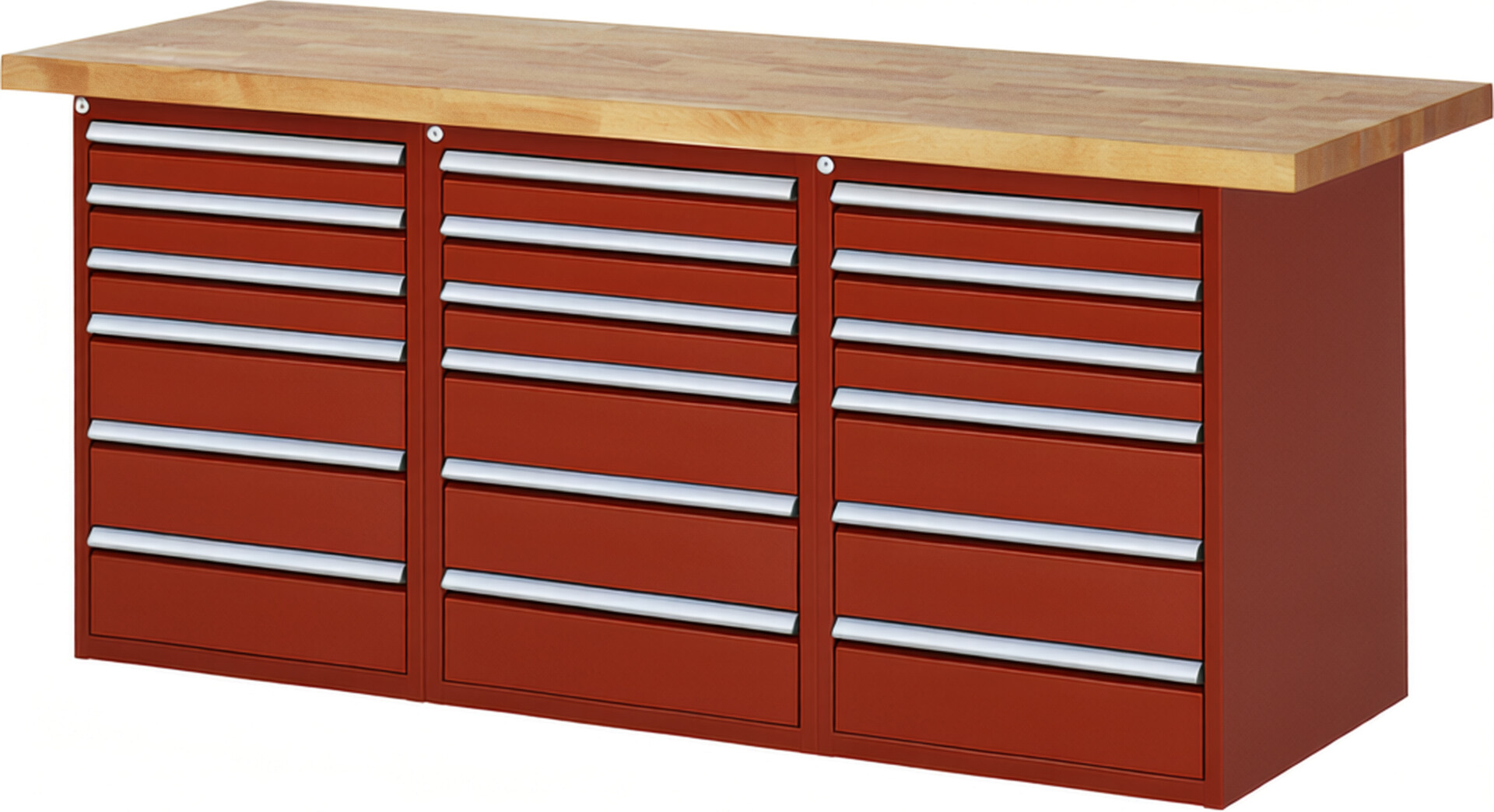 RAU Werkbank rot - Breite 200 cm - Tiefe 70 cm - Höhe 89 cm - Buche-Massiv Arbeitsplatte 40 mm