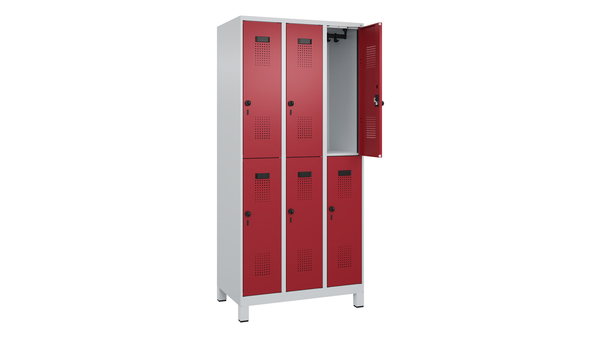 Garderobenspind doppelstöckig, Breite 90 cm, Höhe 195 cm, Tiefe 50 cm, 6 Fächer