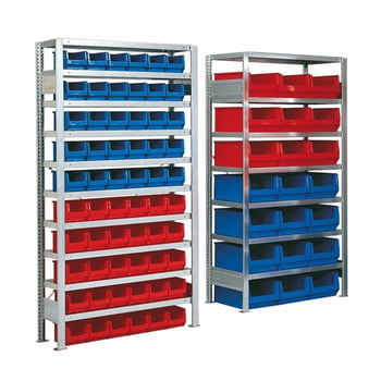 Kleinteileregal, Magazinregal - Robustes Regalsystem für Sichtlagerkästen - Grundfeld mit 21 Kästen - Sortimentsregal - Sichtlagerboxen - 2.000 x 1.060 x 525 mm (HxBxT)