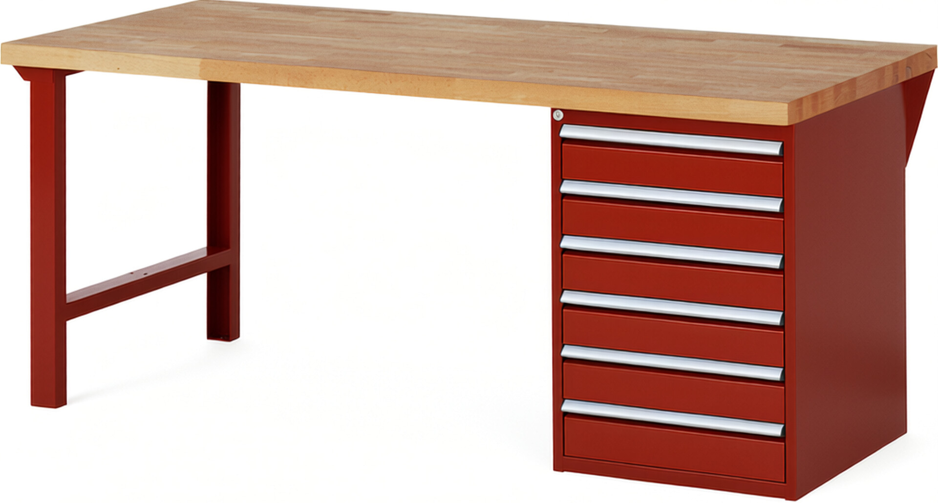 RAU Werkbank rot - Breite 200 cm - Tiefe 90 cm - Höhe 84 cm - Buche-Massiv Arbeitsplatte 40 mm