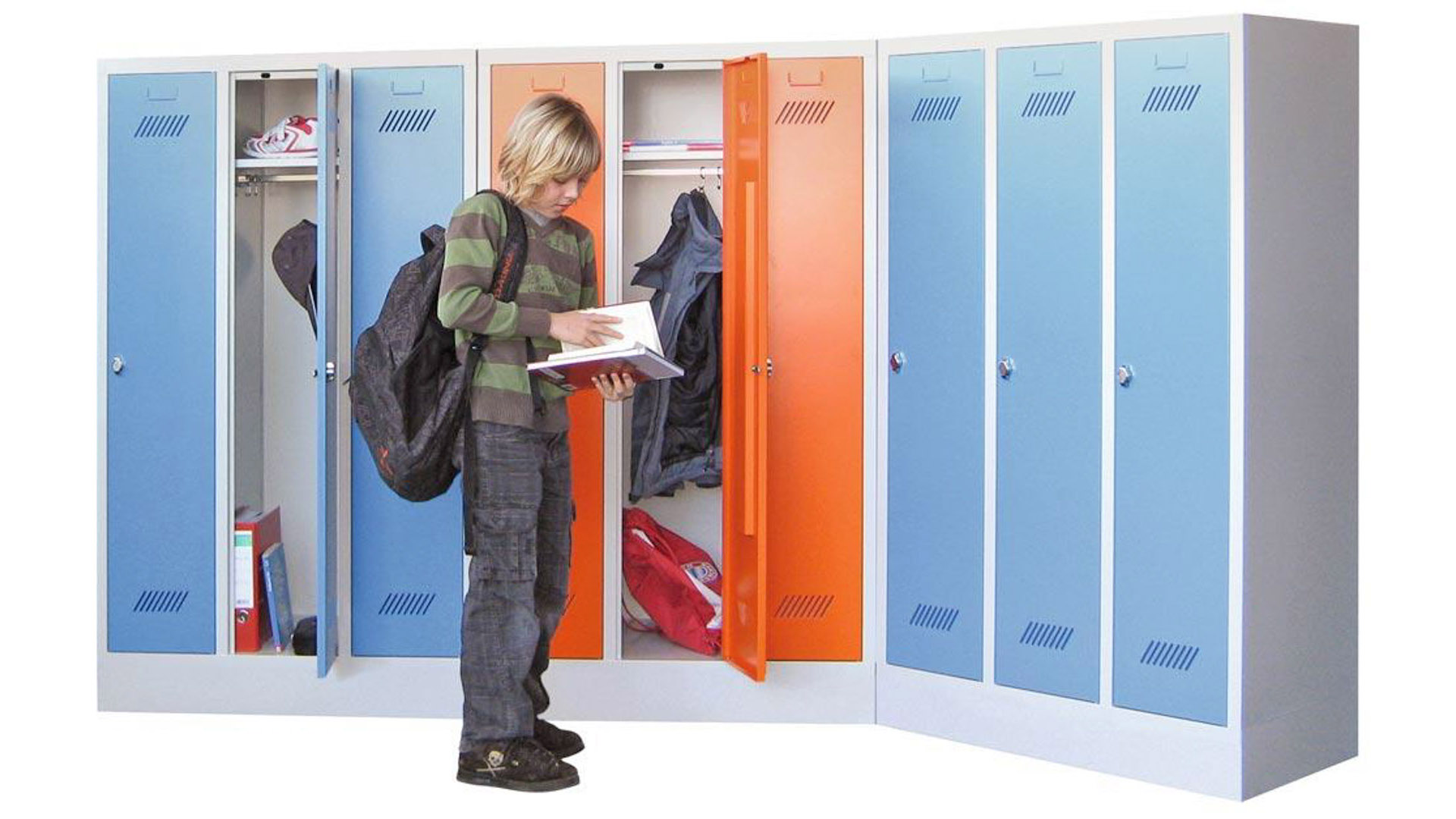 Schulschrank, Spindschrank f. Schulen, Breite 123 cm, Höhe 160 cm, Tiefe 50 cm, 4 Abteil(e)