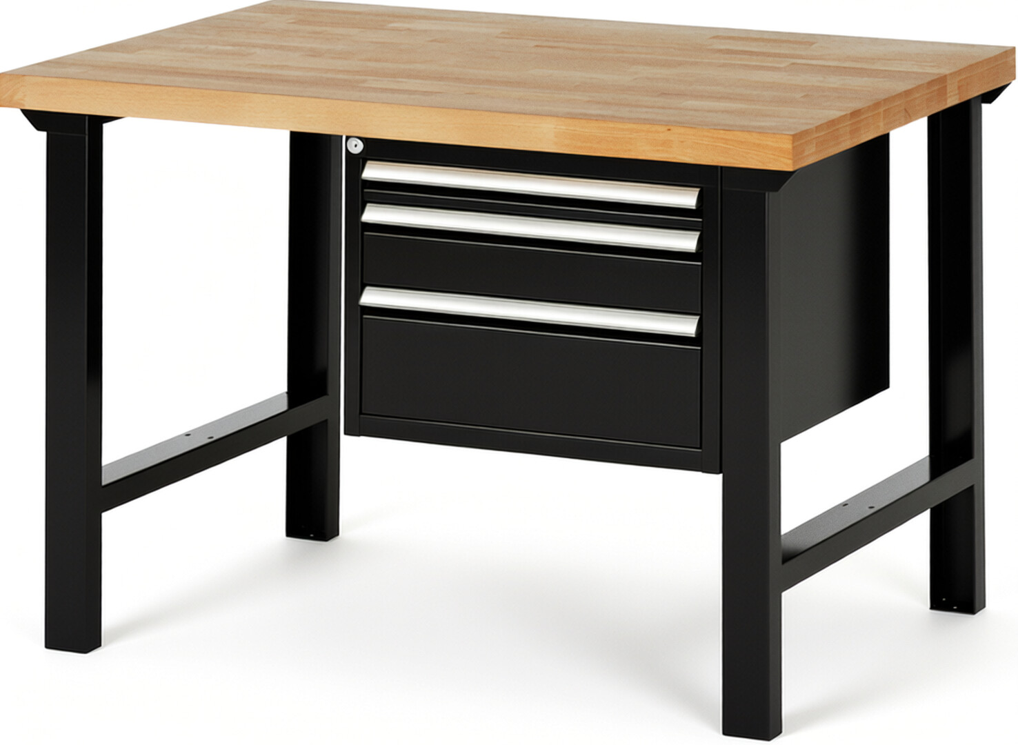 RAU Werkbank schwarz - Breite 125 cm - Tiefe 90 cm - Höhe 84 cm - Buche-Massiv Arbeitsplatte 40 mm