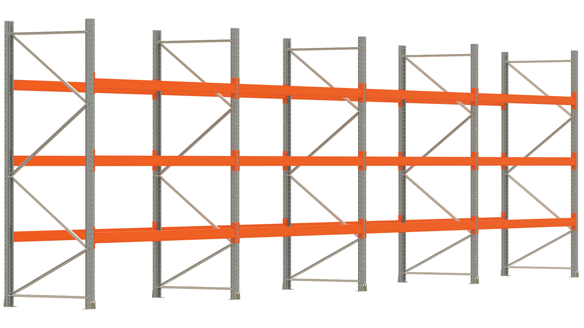 Palettenregal ARTUS - Breite 1122,5 cm - Höhe 300 cm - Tiefe 110 cm - 3 Träger-Ebenen - max. Fachlast 2100 kg - 48 Palettenstellplätze