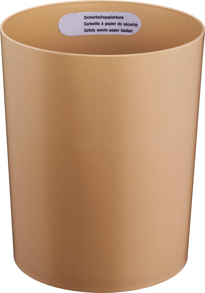 Sicherheits-Papierkorb, Kunststoff schwer entflammbar, Metallboden, Volumen 13 l, Durchm.xH 250x300 mm, gold, VE 5 Stück