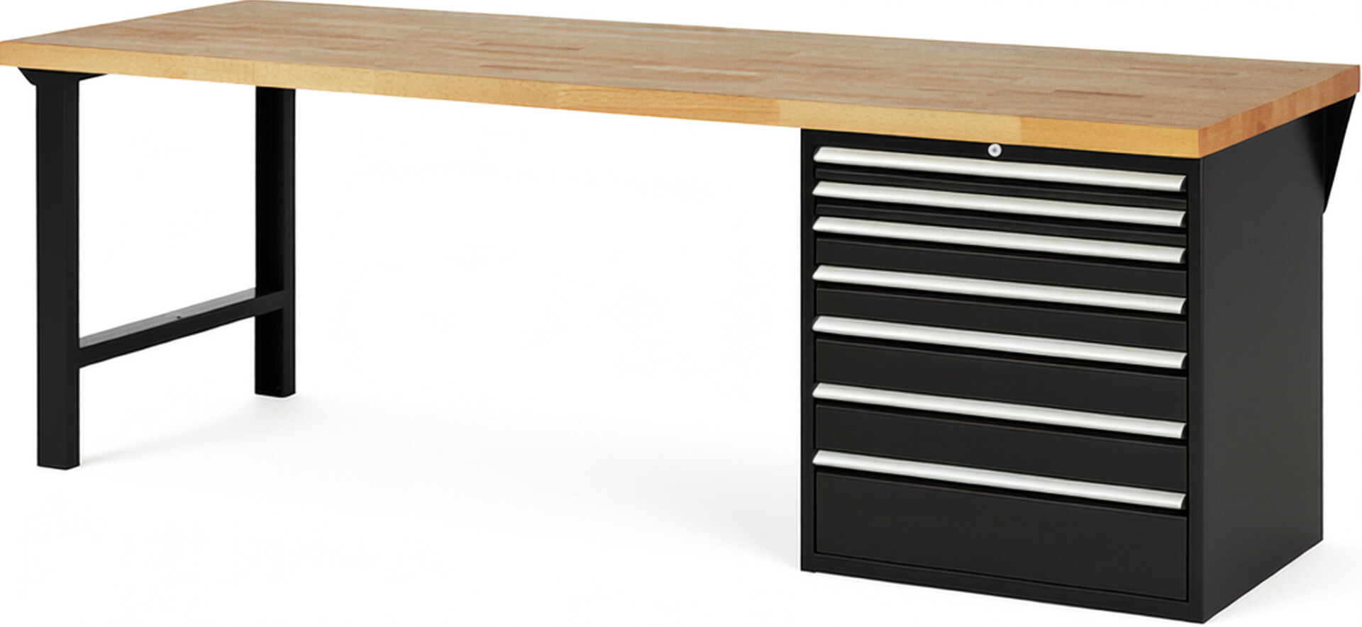 RAU Werkbank schwarz - Breite 250 cm - Tiefe 90 cm - Höhe 89 cm - Buche-Massiv Arbeitsplatte 40 mm