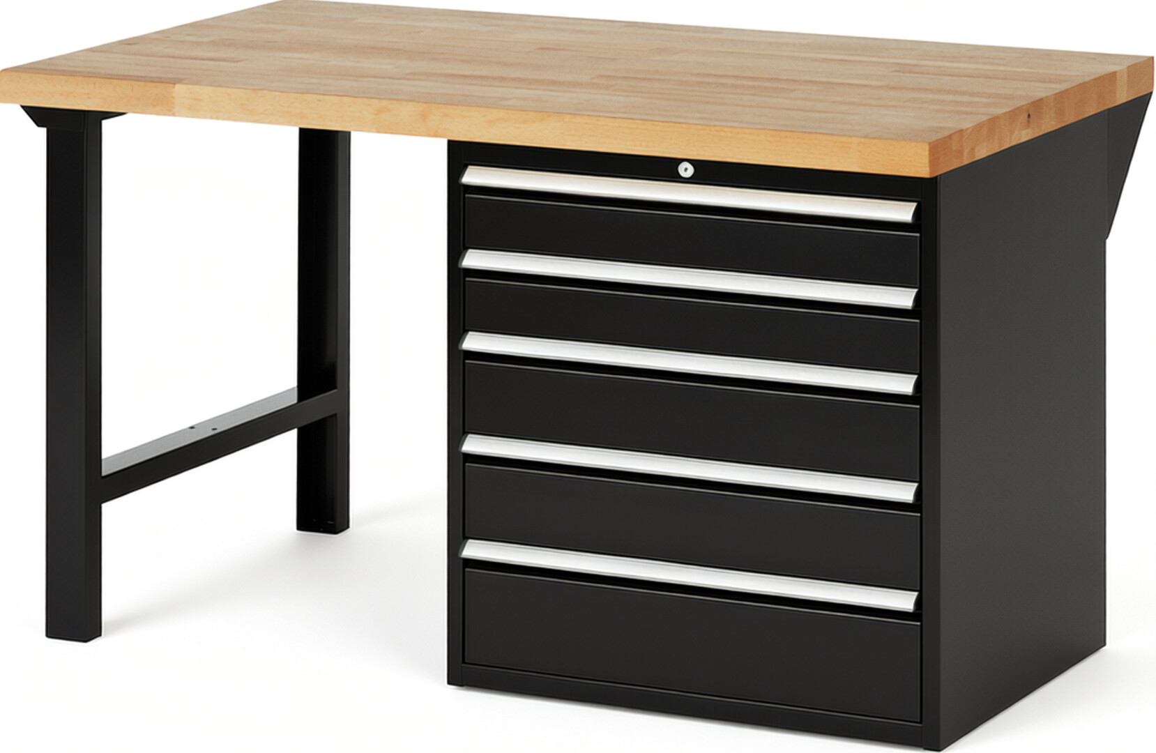 RAU Werkbank schwarz - Breite 150 cm - Tiefe 90 cm - Höhe 84 cm - Buche-Massiv Arbeitsplatte 40 mm