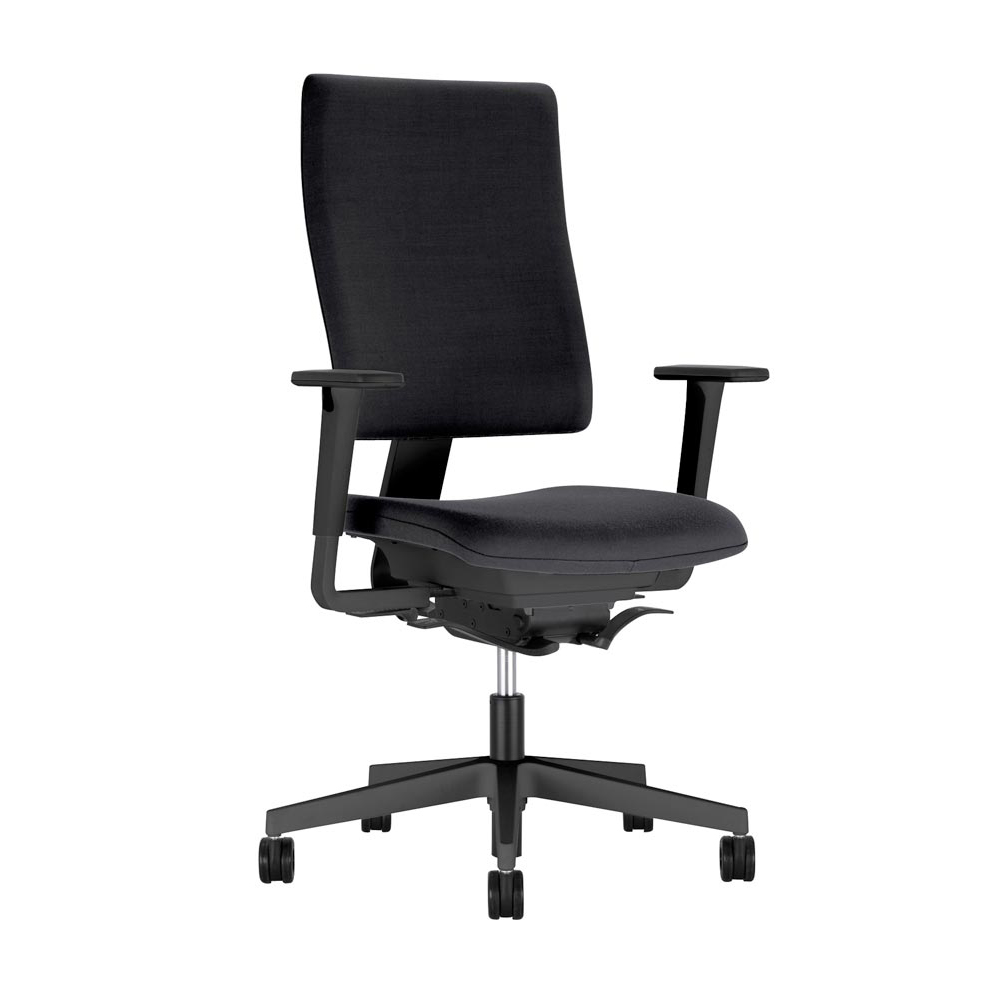 Bürodrehstuhl, Sitz-BxTxH 475x450x420-550 mm, Lehnenh. 540-600 mm, pendelnd gelagerter Muldensitz, inkl. Armlehnen, schwarz