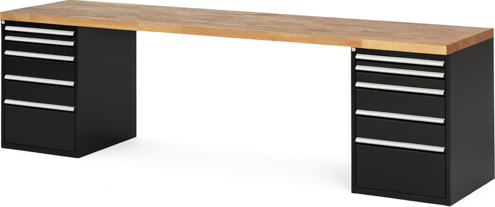 RAU Werkbank schwarz - Breite 300 cm - Tiefe 70 cm - Höhe 89 cm - Buche-Massiv Arbeitsplatte 40 mm