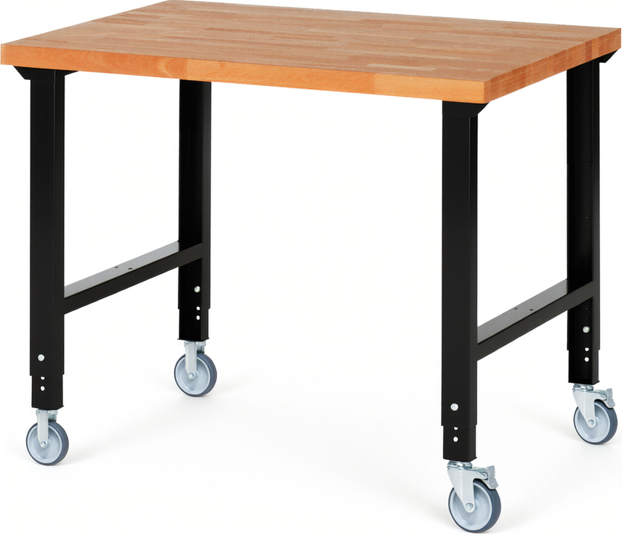 RAU Werkbank schwarz - Breite 125 cm - Tiefe 90 cm - Höhe 100 cm - Buche-Massiv Arbeitsplatte 40 mm