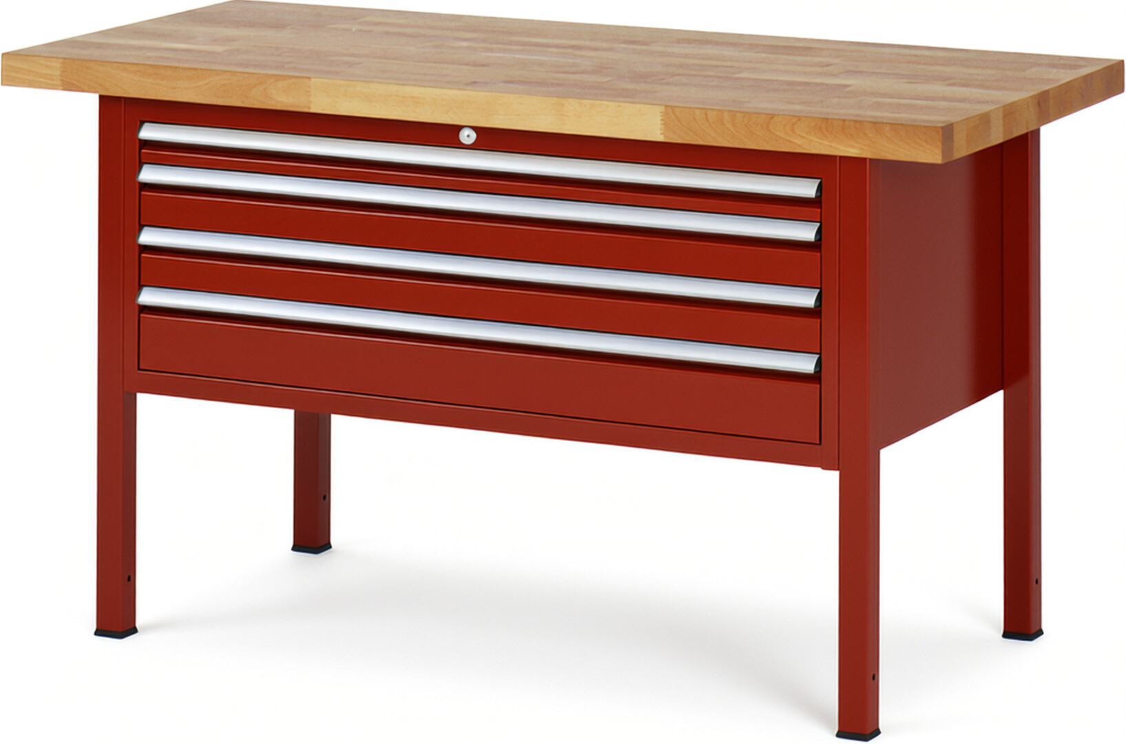 Werkbank Modell 8332 rot, BxTxH 1500x700x840 mm,  Buche-Massiv Arbeitsplatte 40 mm,  4 Schubladen mit  Auszug 90 %