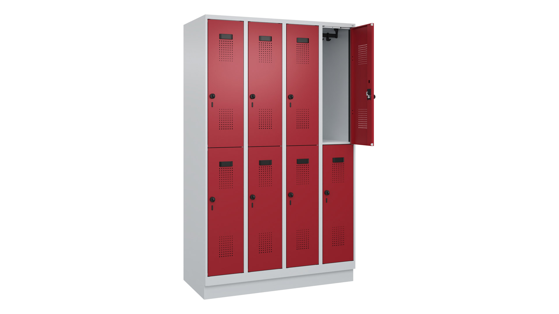 Garderobenspind doppelstöckig, Breite 120 cm, Höhe 195 cm, Tiefe 50 cm, 8 Fächer