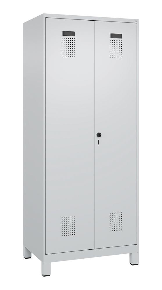 Spind, Kombischrank Premium Plus, BxTxH 800x500x1950 mm, 2 Abteile a 400 mm, mit Füßen, Drehriegel, RAL 7035