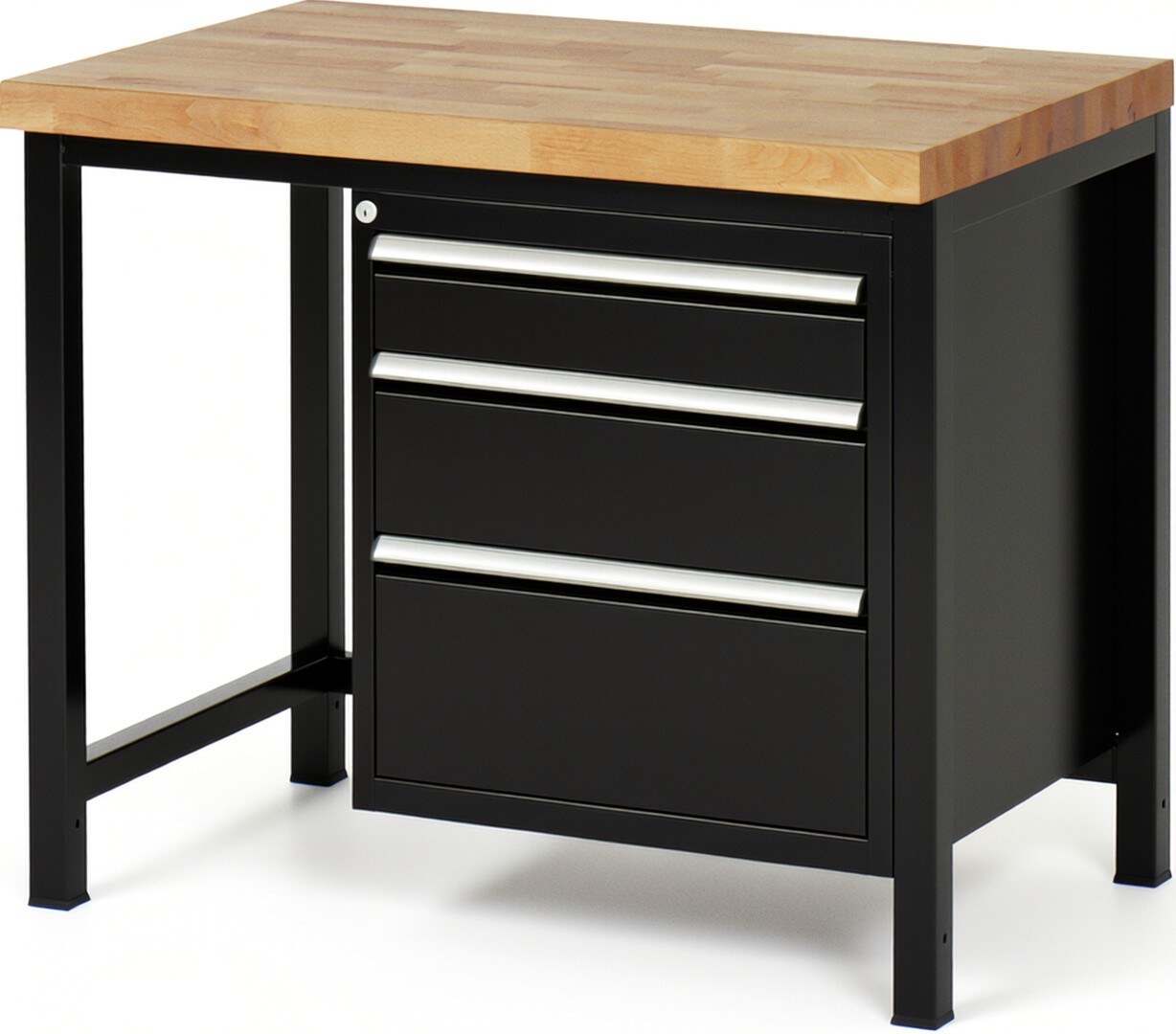 RAU Werkbank schwarz - Breite 100 cm - Tiefe 70 cm - Höhe 104 cm - Buche-Massiv Arbeitsplatte 40 mm