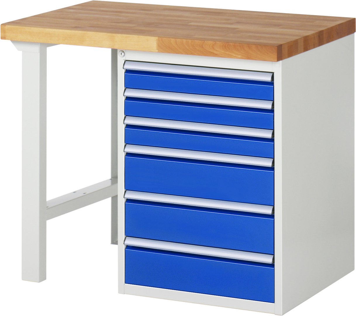 Werkbank Modell 7515 rot - schwarz, BxTxH 1000x700x840 mm,  Buche-Massiv Arbeitsplatte 40 mm,  6 Schubladen mit  Vollauszug 100 % und  SoftClosing