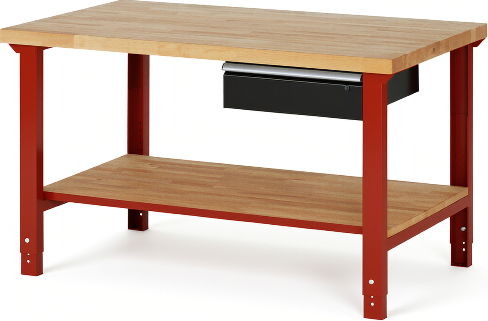 RAU Werkbank rot - schwarz - Breite 150 cm - Tiefe 90 cm - Höhe 114 cm - Buche-Massiv Arbeitsplatte 40 mm