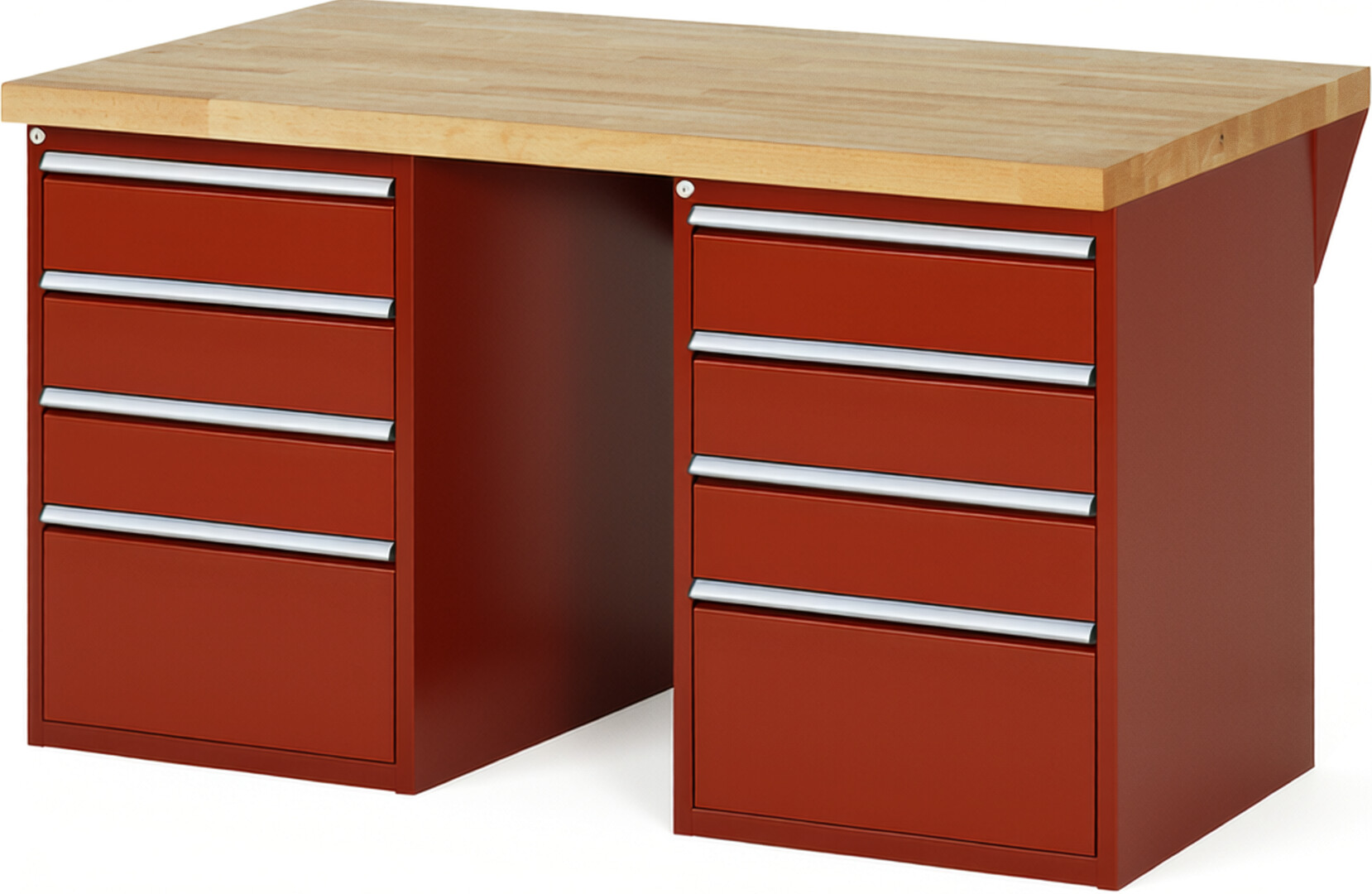 RAU Werkbank rot - Breite 150 cm - Tiefe 90 cm - Höhe 84 cm - Buche-Massiv Arbeitsplatte 40 mm