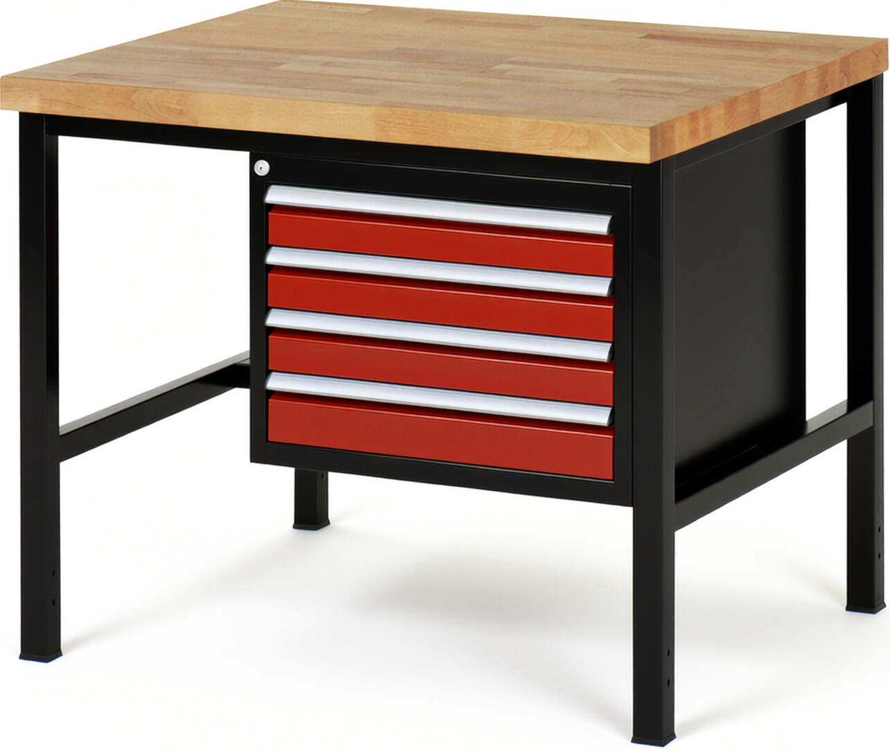 Werkbank Modell 8133 schwarz-rot, BxTxH 1000x900x840-1040 mm,  Buche-Massiv Arbeitsplatte 40 mm,  4 Schubladen mit  Vollauszug 100 % und  SoftClosing
