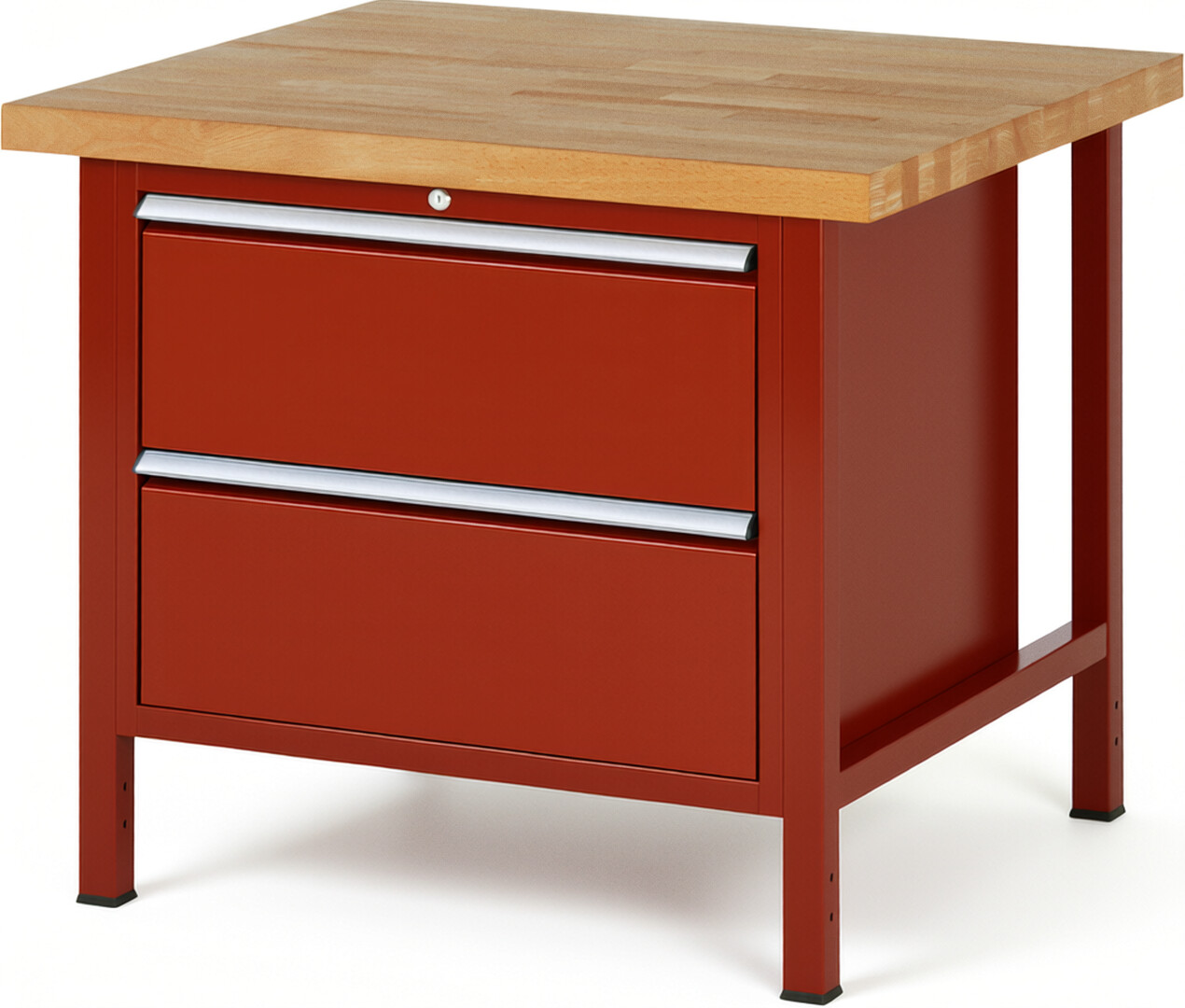 Werkbank Modell 8255 rot, BxTxH 1000x900x840-1040 mm,  Buche-Massiv Arbeitsplatte 40 mm,  2 Schubladen mit  Auszug 90 %