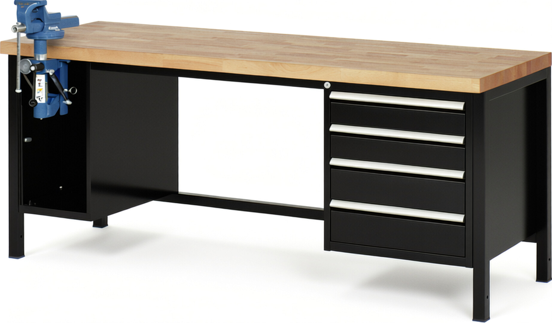 RAU Werkbank schwarz - Breite 200 cm - Tiefe 70 cm - Höhe 84 cm - Buche-Massiv Arbeitsplatte 40 mm