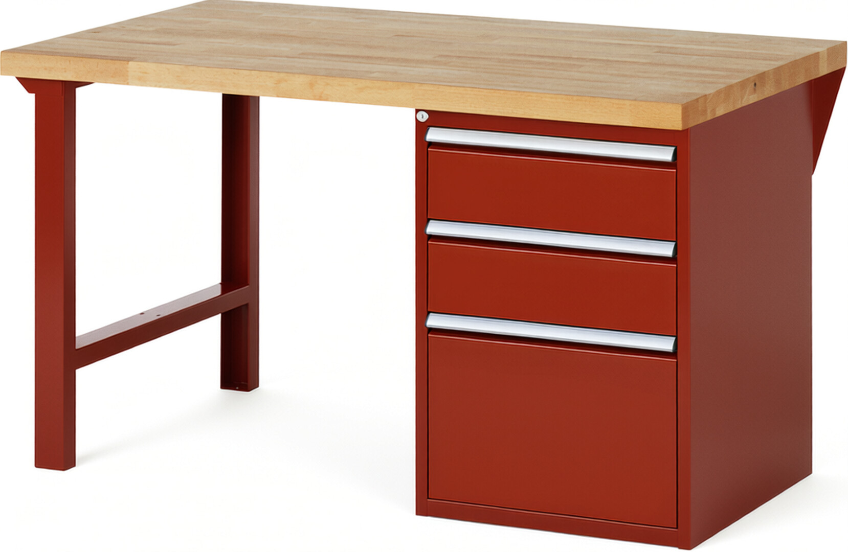 RAU Werkbank rot - Breite 150 cm - Tiefe 90 cm - Höhe 84 cm - Buche-Massiv Arbeitsplatte 40 mm