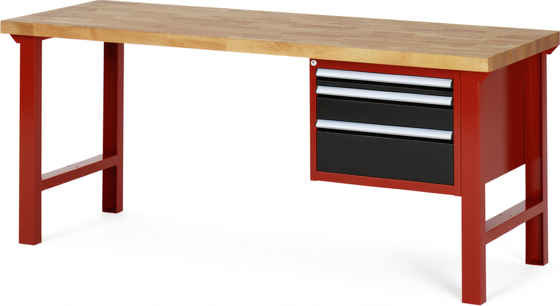 RAU Werkbank rot - schwarz - Breite 200 cm - Tiefe 70 cm - Höhe 84 cm - Buche-Massiv Arbeitsplatte 40 mm