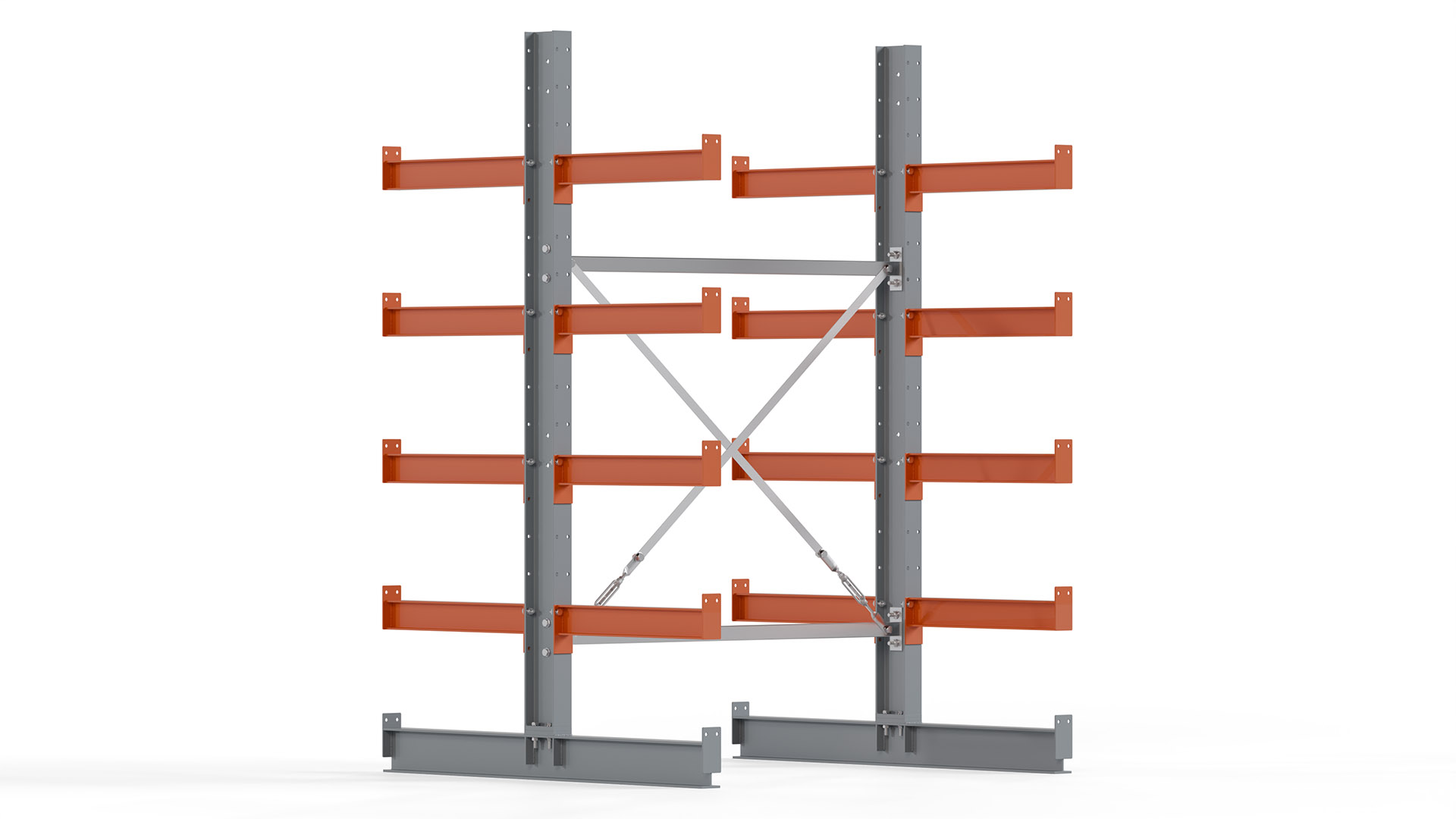 Kragarmregal KARL basic - lackiert - Breite: 128 cm - Höhe: 200 cm - Tiefe: 60 cm - Traglast je Kragarm: 740 kg - beidseitig
