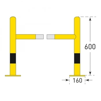 Säulen Rammschutz - Höhe 600 mm - quadratisch - Breite / Tiefe 520 mm - kunststoffbeschichtet - gelb / schwarz